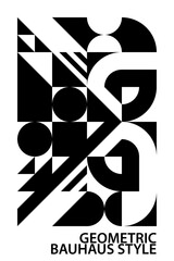 Wall Mural - black white bauhaus style pattern background. geometric, circle, triangle, square, diamond shape. te