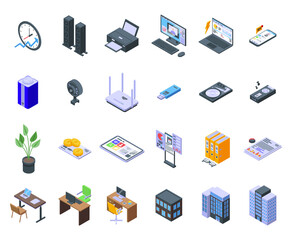 Poster - Smart office space icons set. Isometric set of smart office space vector icons for web design isolated on white background
