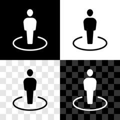 Sticker - Set Map marker with a silhouette of a person icon isolated on black and white, transparent background. GPS location symbol. Vector