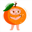 Fresh juicy orange cartoon character orange. Funny cute mandrarin.