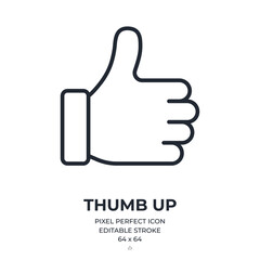 Wall Mural - Thumb up editable stroke outline icon isolated on white background flat vector illustration. Pixel perfect. 64 x 64.