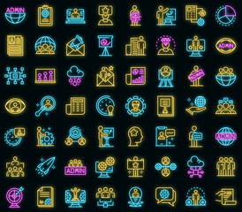 Poster - IT administrator icons set. Outline set of IT administrator vector icons neon color on black