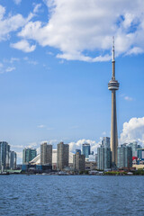 The beautiful Toronto's skyline over Lake Ontario. Urban architecture of Toronto city. Ontario, Canada.