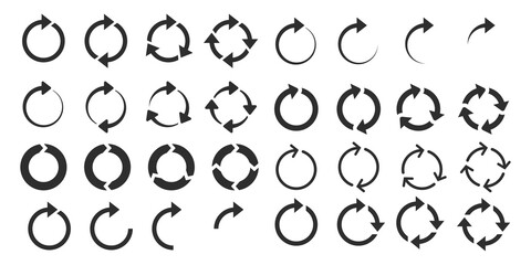 circle arrows icon set. rotate arrow symbols. round recycle, refresh, reload or repeat icon. modern 
