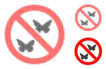 Forbidden Butterflies Halftone Dotted Icon. Halftone Array Contains Round Dots. Vector Illustration Of Forbidden Butterflies Icon On A White Background.