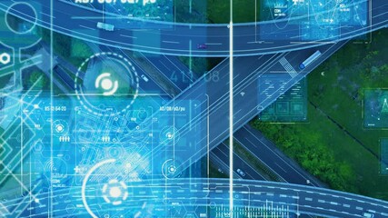 Poster - 高速道路を走る自動車と情報技術イメージ　ITS　ICT