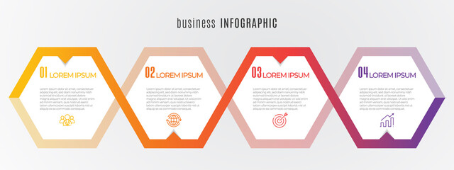 Wall Mural - Hexagon timeline infographic template 4 steps