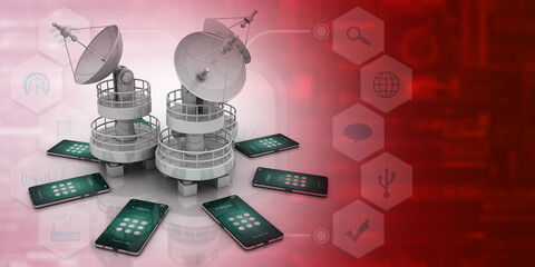 Poster - 3d rendering mobile phone with satellite
