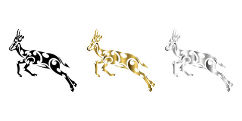 Wall Mural - three color black gold silver Line art vector of springbok is jumping Suitable for use as decoration or logo