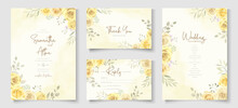 Wedding Invitation Card With Beautiful Yellow Rose Flower Design