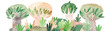 Cute watercolor illustration. Watercolor forest. Wildlife. Forest view. Horizontal nanner.