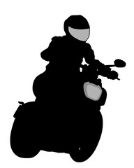 Wall Mural - Man in protective clothing rides retro bike. Isolated silhouette on a white background