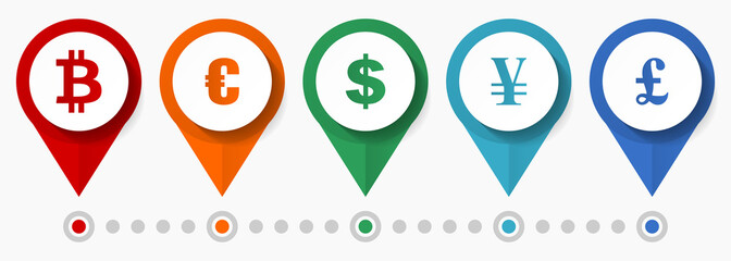 Aufkleber - Business, stock exchange concept vector icon set, flat design pointers, infographic template