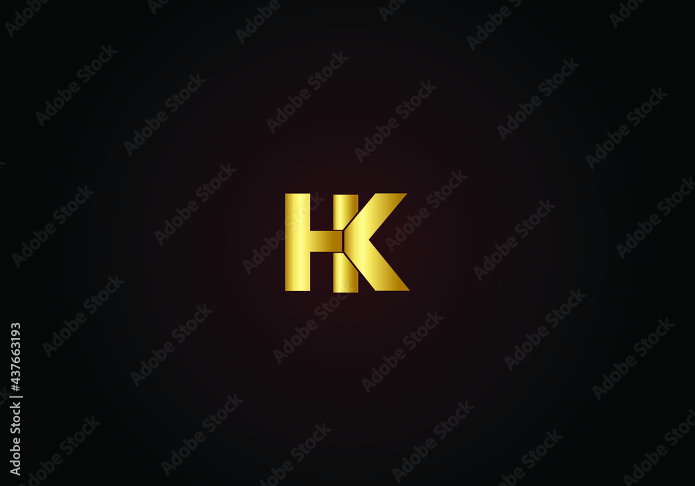 Golden letter H, K and HK Vintage Gold Floral Logo Icon, elegant luxury ...