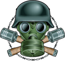German Second World War  Gas Mask, Helmet And Hand Grenades