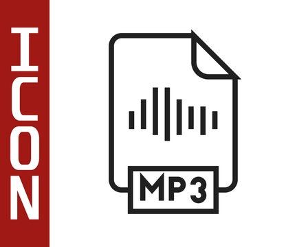 Black line MP3 file document. Download mp3 button icon isolated on white background. Mp3 music format sign. MP3 file symbol. Vector