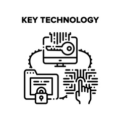 Poster - Key Technology Cyber System Vector Icon Concept. Digital Key Technology For Protective Data And Private Information. Fingerprint For Security And Safe Computer Privacy Black Illustration