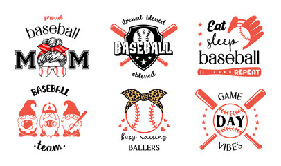 Wall Mural - Baseball emblems, signs and labels. Set of softball vector designs with quote. Baseball symbols, badge. Sports ptint for shirt, postcards and posters