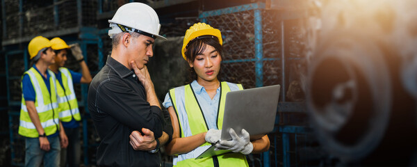 engineers team worker check and working on laptop in industry planning and working concept.