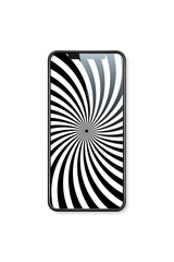 Poster - Striped torus phone case. Black and white stripes, modern circular geometric design for smartphone vector illustration. Graphic optical illusion effect with striped pattern on device