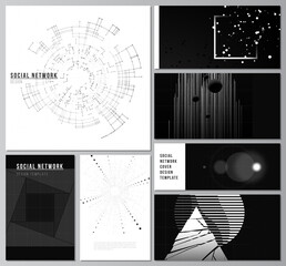 Poster - Vector layouts of social network mockups for cover design, website design, website backgrounds or advertising.Black color technology background. Digital visualization of science, medicine,tech concept