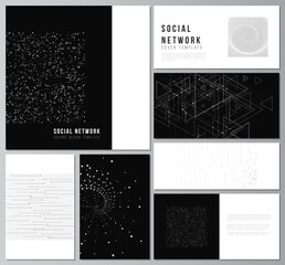 Poster - Vector layouts of social network mockups for cover design, website design, website backgrounds or advertising. Abstract technology black color science background. Digital data. High tech concept.