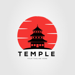 Wall Mural - sunset silhouette pagoda temple logo vector illustration design