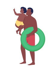 Sticker - Father with son in swimsuits semi flat color vector character. Family figures. Full body people on white. Water park isolated modern cartoon style illustration for graphic design and animation