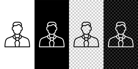 Poster - Set line Worker icon isolated on black and white, transparent background. Business avatar symbol user profile icon. Male user sign. Vector