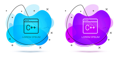 Line Software, web developer programming code icon isolated on white background. Javascript computer script random parts of program code. Abstract banner with liquid shapes. Vector