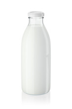Classic Glass Milk Bottle Isolated On A White Background. 3d Rendering.