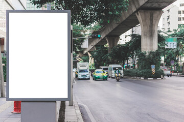 Wall Mural - big blank billboard white led screen vertical outstanding in the city side the road traffic for disp