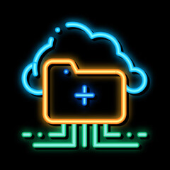 Aufkleber - Cloud Storage neon light sign vector. Glowing bright icon Cloud Storage sign. transparent symbol illustration