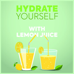 hydrate yourself. hydrate yourself with lemon juice. two glasses of lemon juice with bubbles in it decorated with straw and lemon slices. summers drink, fresh lemonade. 