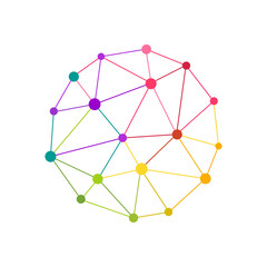 Poster - Abstract circle and sphere made of colorful lines and dots. Network, networking, connection and structure concept isolated on white background.