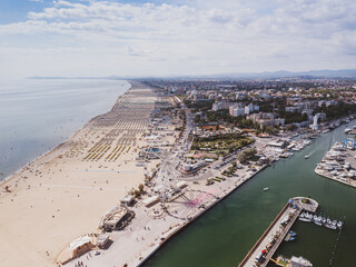 Italy June 2021, aerial view of the Romagna Riviera starting from the Rimini Ferris wheel