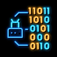 Poster - Binary Code neon light sign vector. Glowing bright icon Binary Code sign. transparent symbol illustration