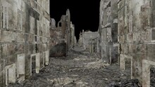 Super Realistic Walk Along The Ruined City Street After The Apocalypse. 3D Animation. 