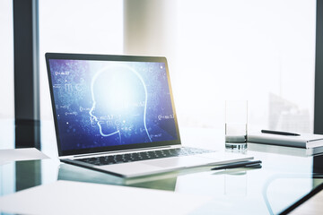Aufkleber - Modern computer monitor with creative artificial Intelligence symbol. Neural networks and machine learning concept. 3D Rendering