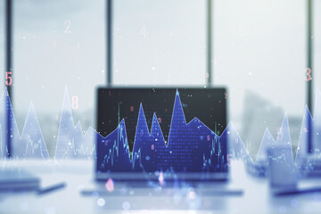 Poster - Abstract creative analytics data spreadsheet on modern computer background, analytics and analysis concept. Multiexposure