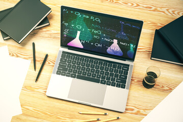 Aufkleber - Creative chemistry hologram on modern laptop monitor, pharmaceutical research concept. 3D Rendering