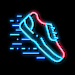 Poster - Sportive Sneaker neon light sign vector. Glowing bright icon Sportive Sneaker sign. transparent symbol illustration