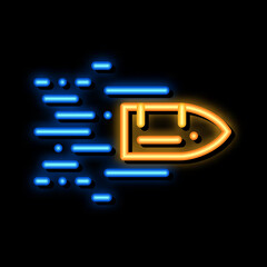 Poster - Flying Bullet neon light sign vector. Glowing bright icon Flying Bullet sign. transparent symbol illustration