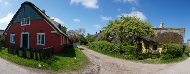 Wall Mural - panorama view of thatched roof houses in the Danish village of Sonderho