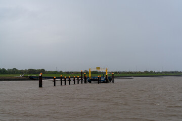 Sticker - the harbor and landing dock for the ferry across the Elbe river at Brunsbuettel