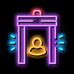 Poster - Airport Body Scanner System neon light sign vector. Glowing bright icon Airport Metal Detector Door Frame Security Equipment sign. transparent symbol illustration