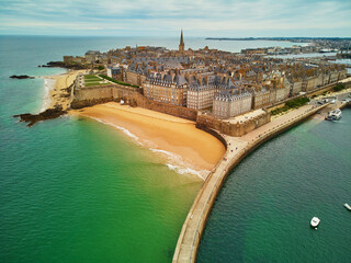 Wall Mural - Scenic aerial drone view of Saint-Malo Intra-Muros, Brittany, France