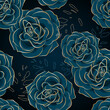 Abstract elegant seamless pattern with hand-drawn roses flowers and leaves. Pattern for creating packaging, wallpaper, fabric.