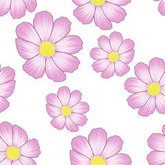 Wall Mural - Seamless floral pattern with cosmos flowers.