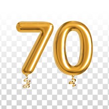 Vector Realistic Isolated Golden Balloon Number Of 70 For Invitation Decoration On The Transparent Background.